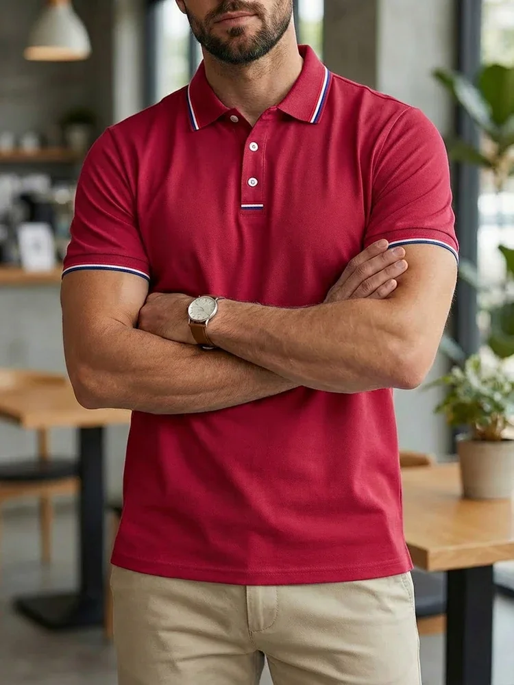 

Vintage Mens Striped Print Polo Shirts Summer Casual Turn-down Collar Buttoned Polos For Mens 2026 Spring Stylish Pullover Tops