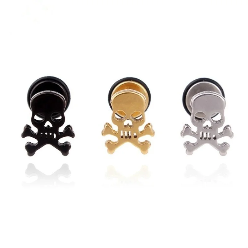 1 Pair Personality Skull Head Earrings Titanium Steel Rock Hiphop Style Ear Men/Women Pierced Stud Earrings  Fashoin Jewelry