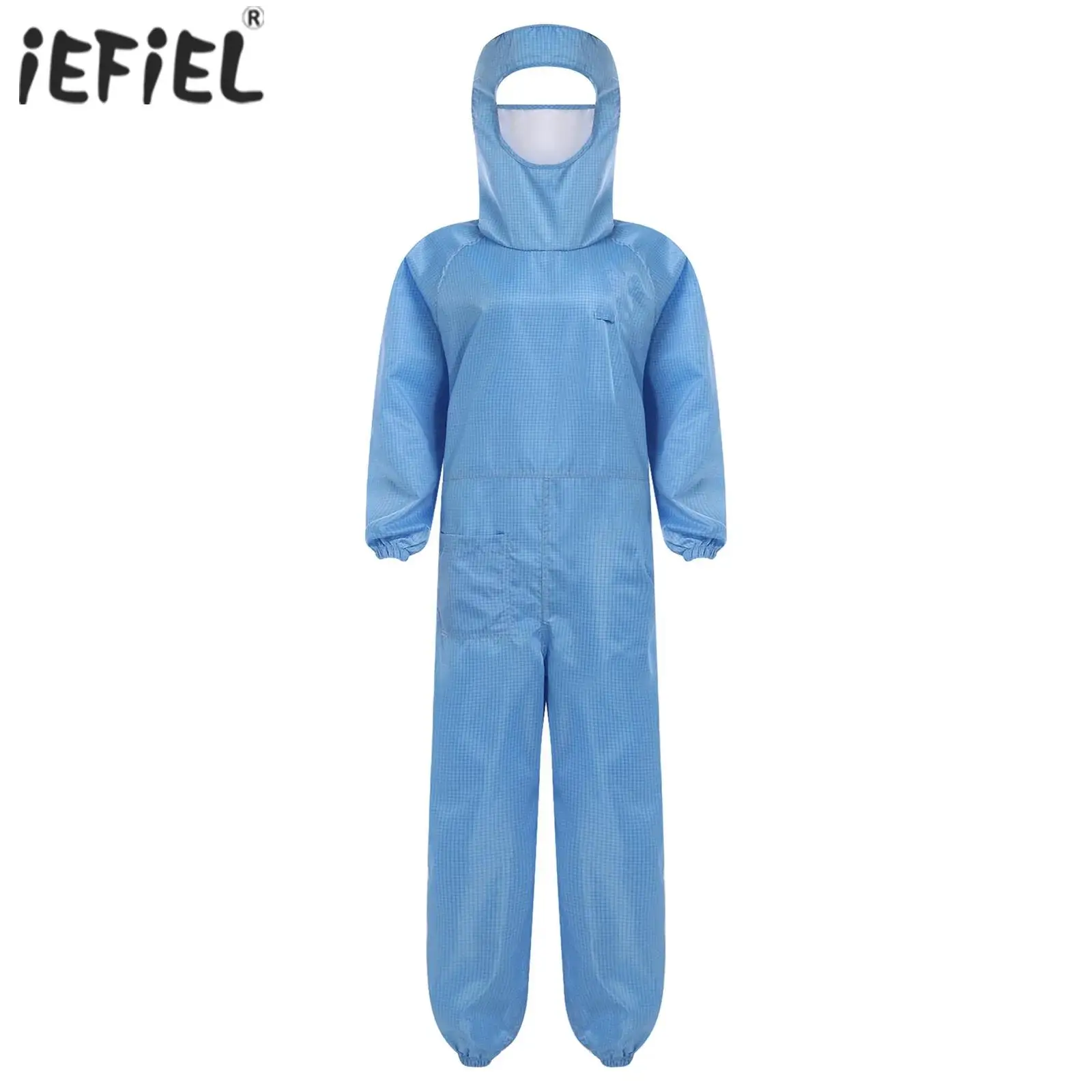 

Men Womens Hooded Safety Coverall Industrial Coveralls WWorkwear Anti-static Full-body Plaid Jumpsuit Hood with Integrated Mask
