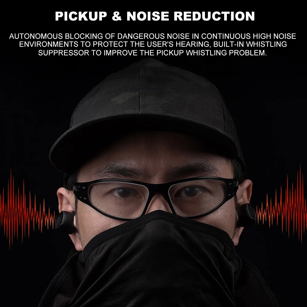 Bluetooth Connection Tactical Earbuds, Caça ao ar livre, Headset Proteção Auditiva, Redução de Ruído, Treinamento, Airsoft, Tiro