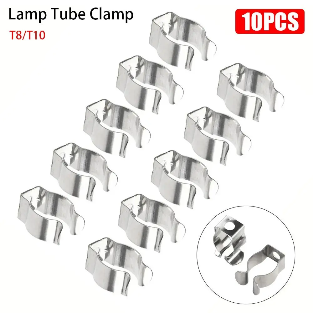 10Pcs Fixing Clips Spring Terry Clip Heavy Duty Base Tool Lamp Tube Clip T8/T10 Clamp Holders Pipes Clamp for 25mm/32mm Dia Tube