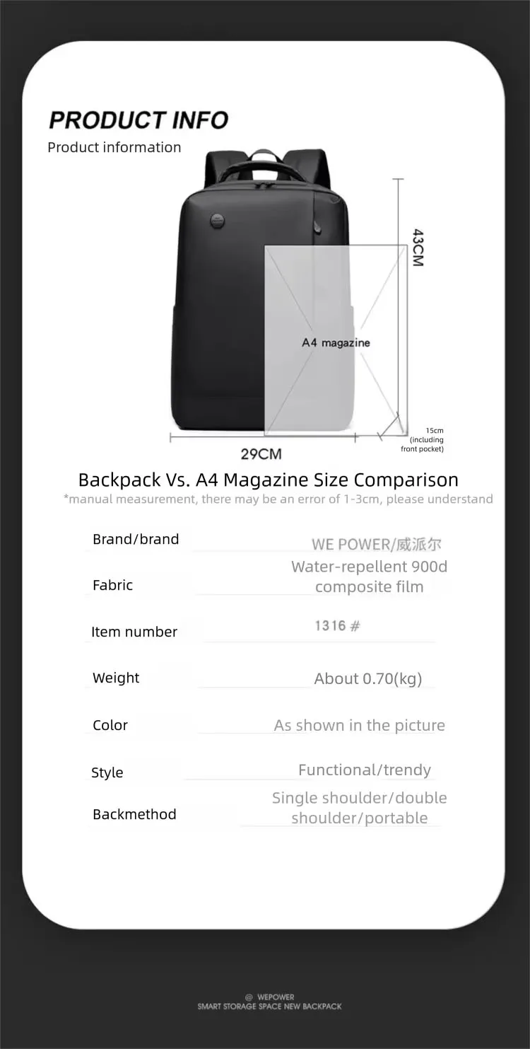 Business Water-Resistant Backpack for Men 14inch Laptop Bag Large Capacity Multi-Compartment Breathable Backpack Student Commuting Travel Bag in Black, Gray, and Blue