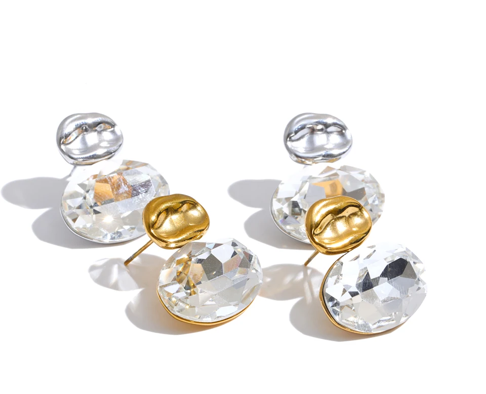 Yhpup Edelstahl Kristall Ovale Ohrstecker Hypoallergen Glänzend Neuheiten Stilvoller Partyschmuck Geschenk – Detail 2
