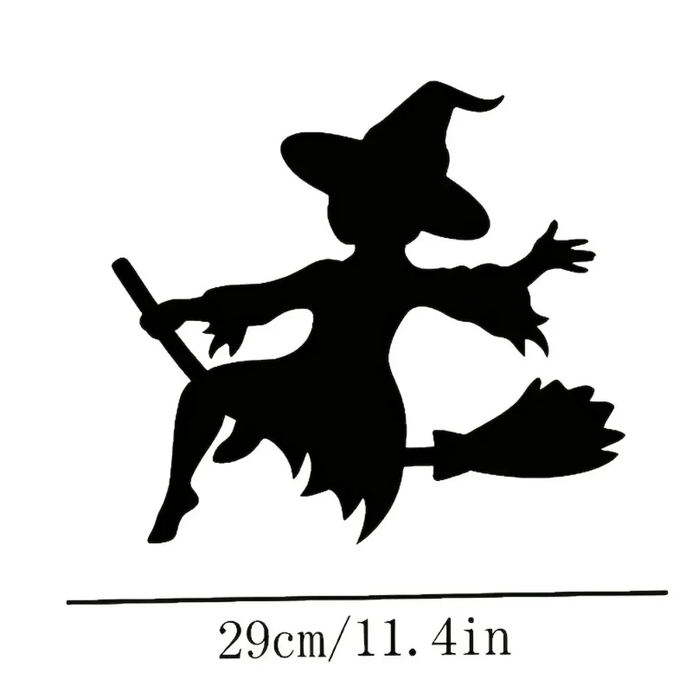 1pc CIFBUY Iron Art Wall Decor Spooky Witch Silhouette with Broomstick, Frameless Hanging Ornament, Powder-Coated Rustproof