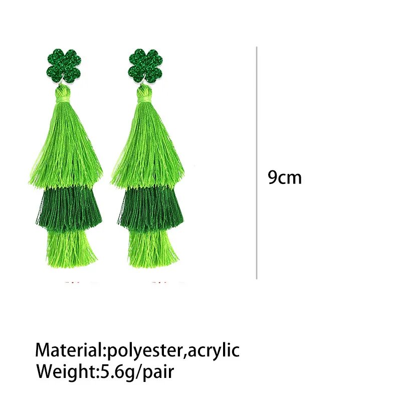 Green Shamrock Earrings With Tassel - Clover Tassel Earring for St. Patrick's Day Party Favor Holidays GREEN- ST PATRICKS Day