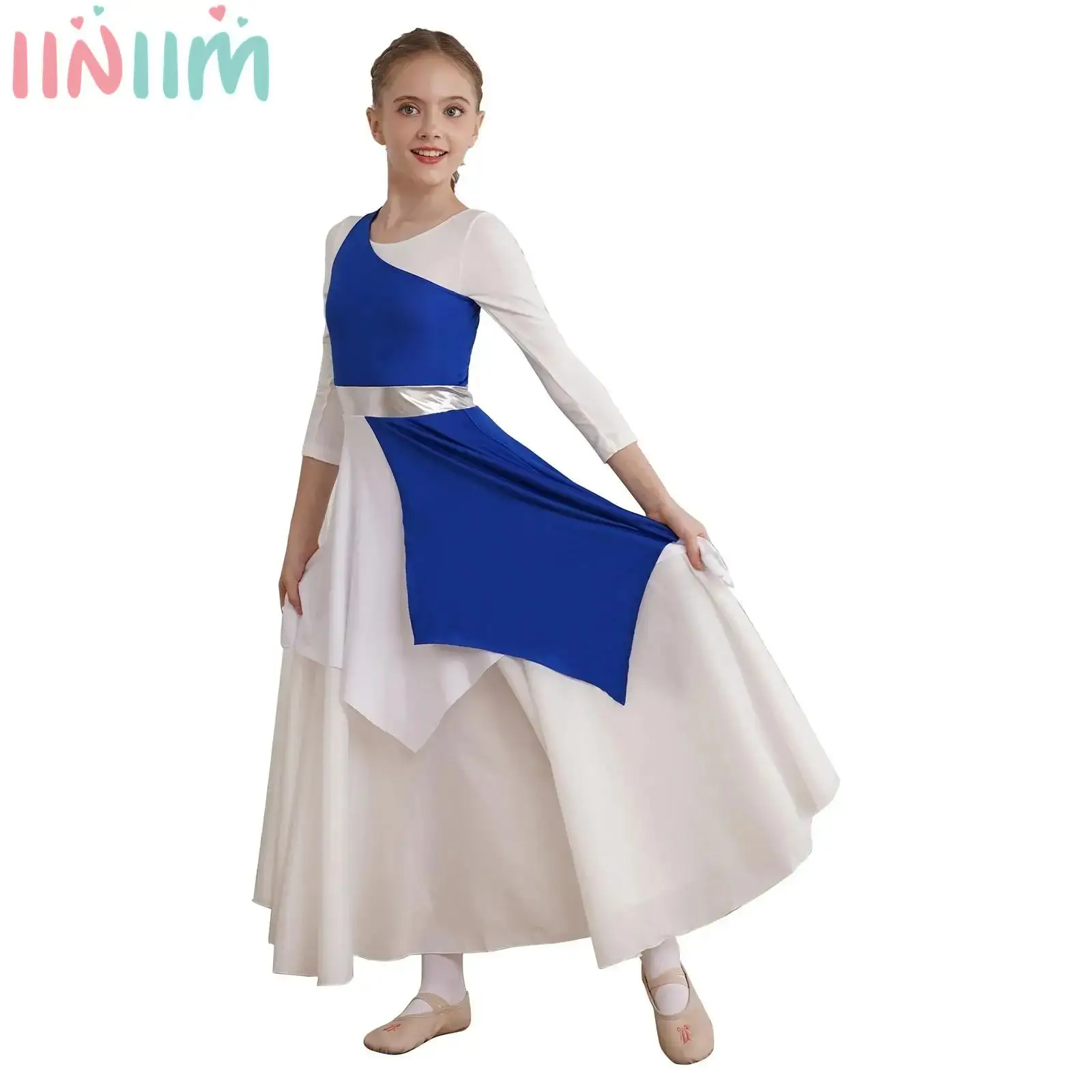 Kids Ballet Dance Dress Spirit Praise Irregular Tunic Contrast Dress Girls Lyrical Liturgical Church Worship Celebrate Dancewear