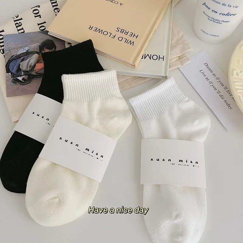 10 Pairs Solid-Color Ankle Short Socks Students Sporty Casual Multiple Colors Autumn Women's White Socks Set Socks for Girls