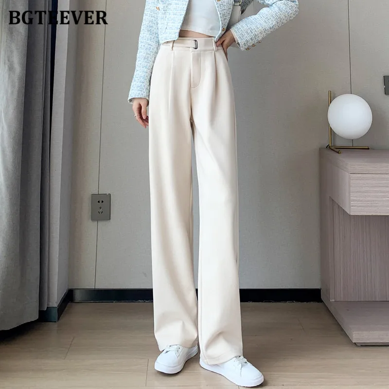 BGTEEVER Winter Woolen Trousers for Women Soft Thick Warm Long Pants Female Casual Wool Pants Autumn