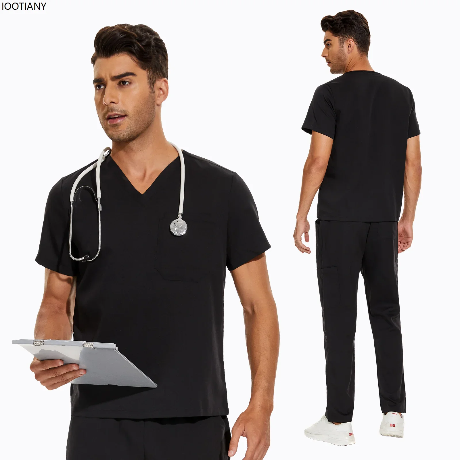 

CosplayMen Solid Color Doctor Surgery Clothing Medical Uniform V-neck Clinic Hospital Work Clothes Pharmacy Nurse Set Beauty Sal