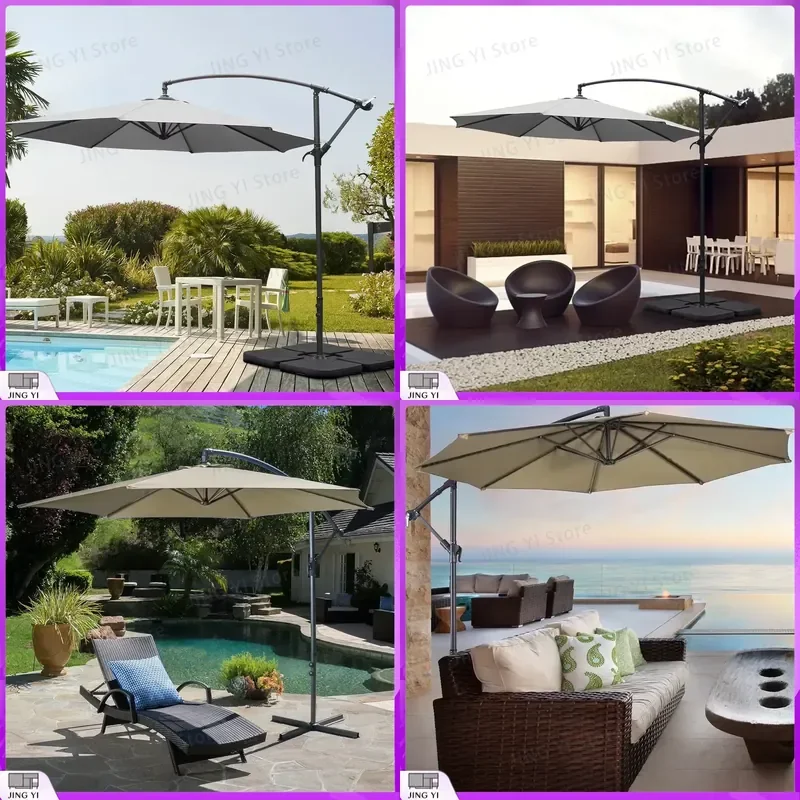 3M Large Cantilever Hanging Parasol Outdoor Banana Umbrella for Patio Garden Sun Shade UV Protection Weather Resistant