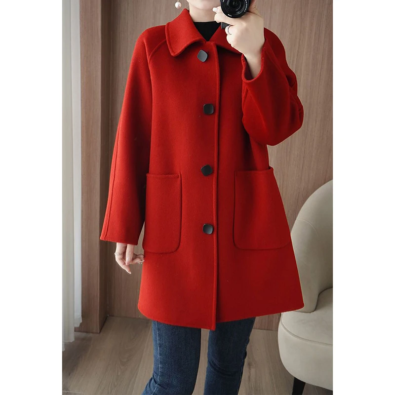 

2025 Hot Sale Female Autumn Winter Casual Jacket Women Slim Fit Baggy Cardigan Lady Retro Fashion Woolen Blends Coats