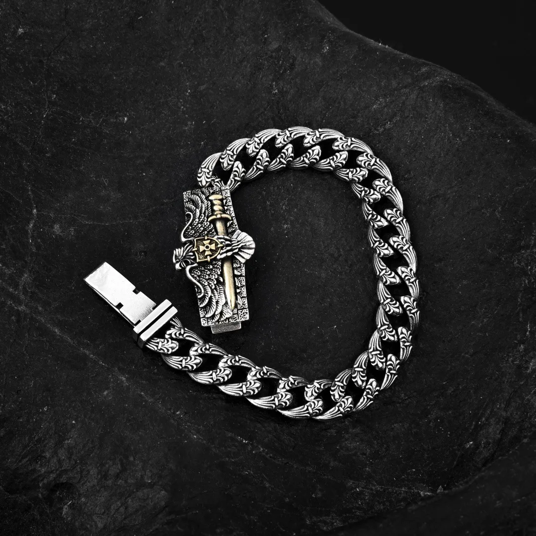 HX Silver Color New Personality Domineering Eagle Bracelet Men's Domineering Trend Retro Old Fashion Jewelry