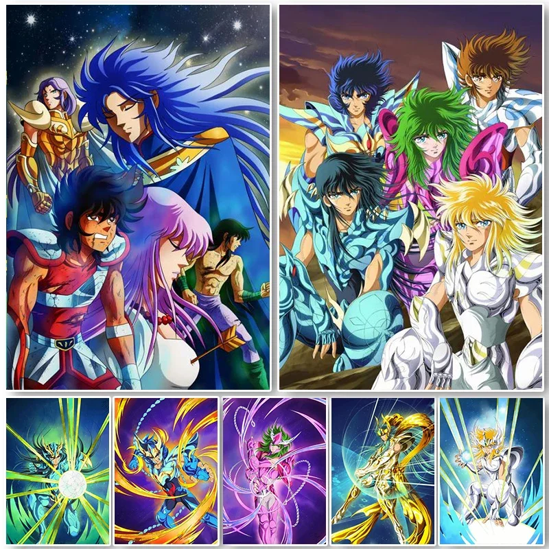 1PC  frameless canvas paintings,Classic Anime Saint Seiya Poster Prints Japan Cartoon Virgo Gold Knight Canvas Painting Wall Art