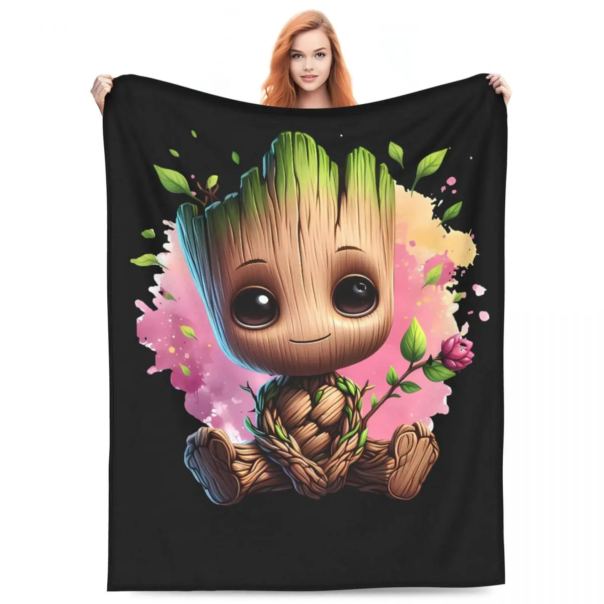 Guardians Of The Galaxy Groot Flower Warm Blanket Travel Office Plush Throws Graphic Bedroom Flannel Bedspread Sofa Bed Cover