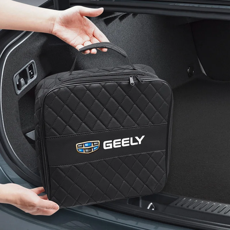 Bolsa de armazenamento de carro, organizador de couro para geextremamente coolray geometria c gx3 emgrand ec7, caixa de armazenamento de arma recarregável, acessórios