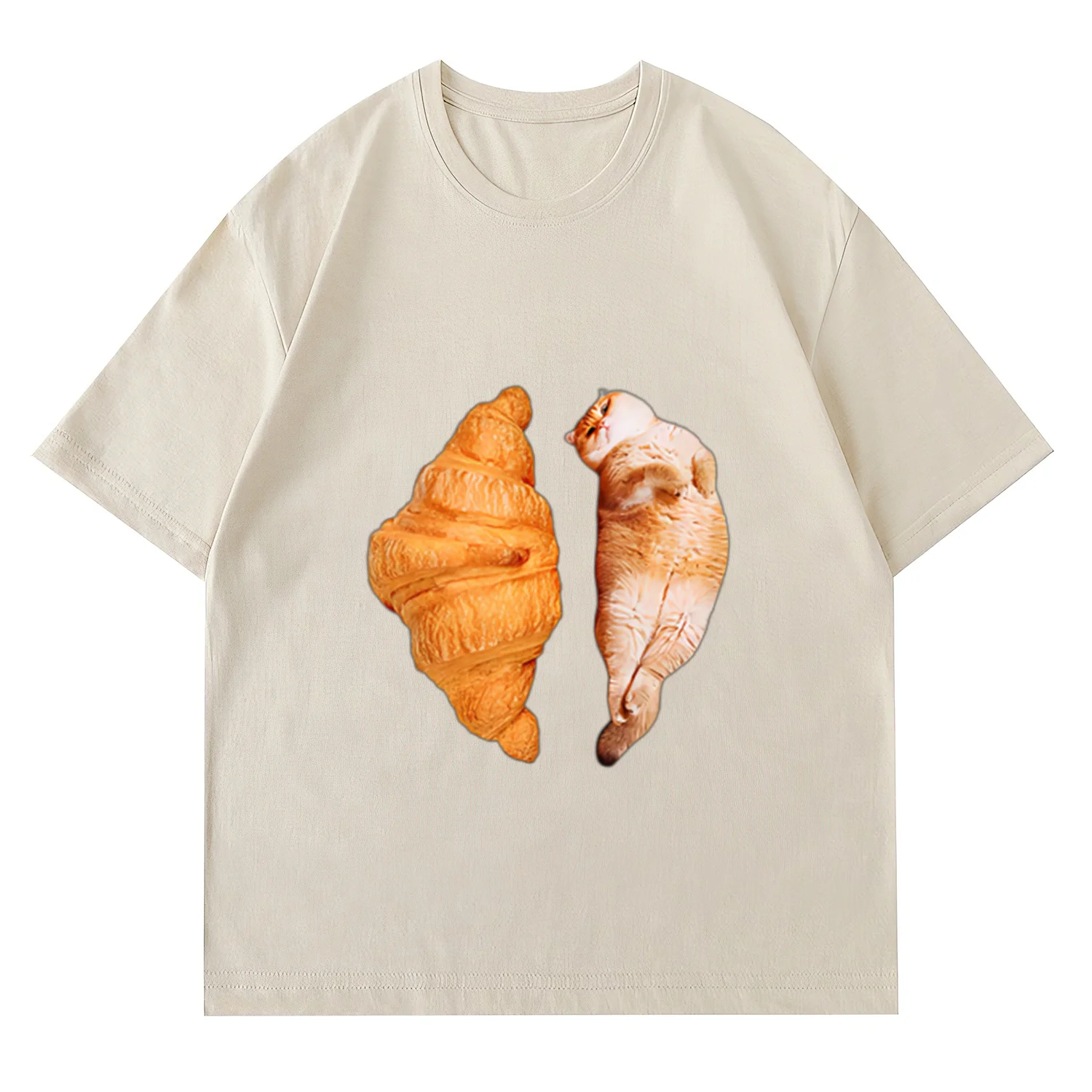 Bread Cat Pure Cotton Design Sense Printed Short Sleeve Summer New Women\'s Loose Versatile T-Shirt Couple Top