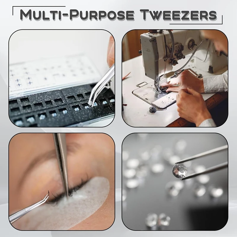 18-комплектные пинцеты из нержавеющей стали с изогнутым зубчатым кончиком, универсальные изогнутые остроконечные пинцеты для рукоделия-A26I