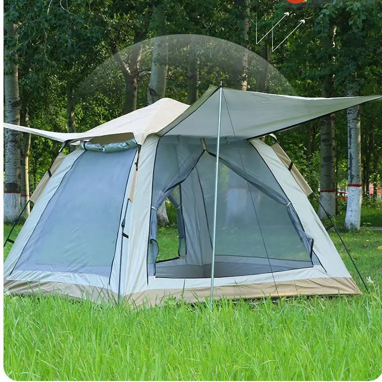 Customized Silver-coated Fully Automatic No-setup Outdoor Camping Picnic Beach Mesh Quick-opening Large Double-layer Tent