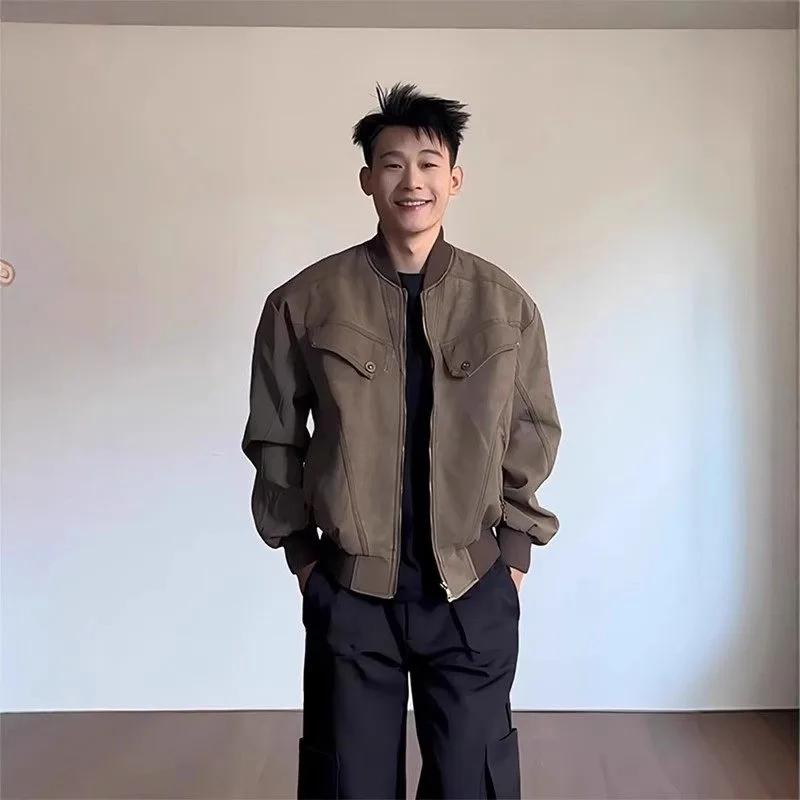 

Brown Harington Jaet Coat ex Spring Cleanfit ort Workwear American Retro Baseball orm Top Youth Casual Long Sve