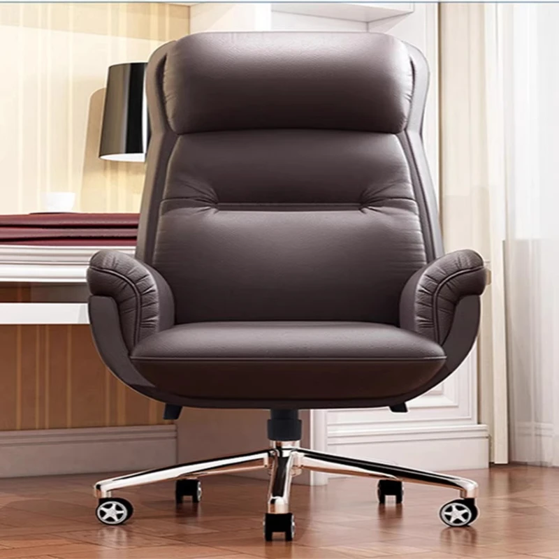 

Leather boss chair, office chair, simple high-end home study chair, comfortable to lie down, long-term computer chair
