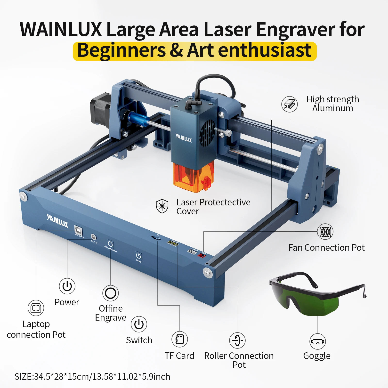 WAINLUX X2 double graveur Laser pour métal 1064nm Laser infrarouge avec Diode 5W 10W pour gravure sur bois zone de sculpture 15x20cm
