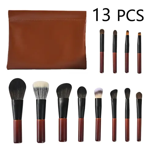 13 PCS Walnut Makeup Brushes Set, Travel Size, Professional No Shed Tan Mini Makeup Brushes With Case