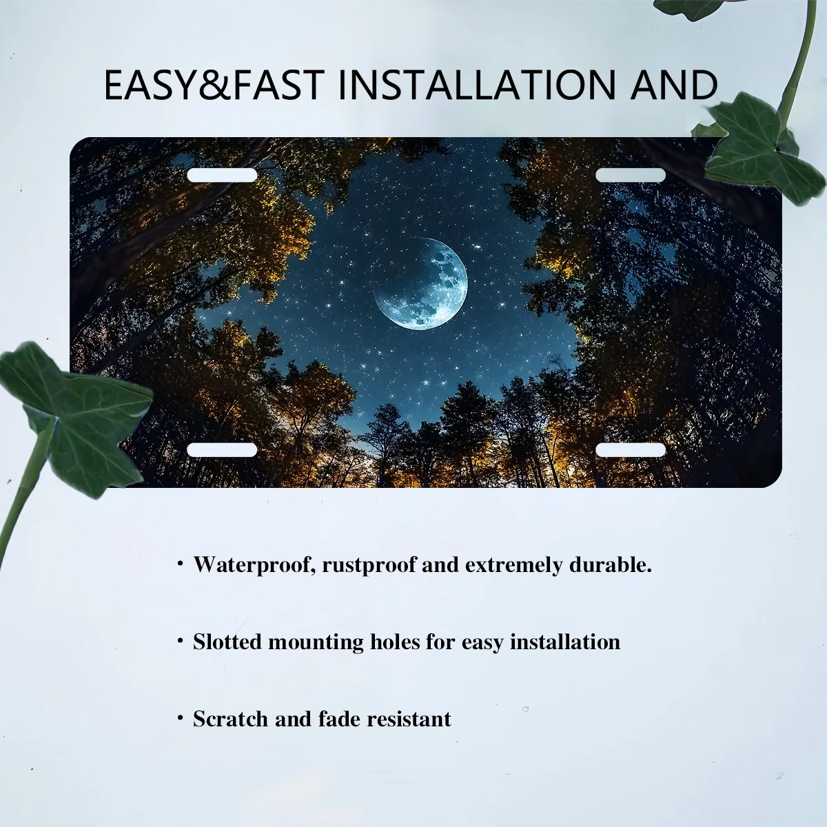 Moonlight Forest Night Sky License Plate Frame Durable Aluminum Novelty Decoration for Car Men Women