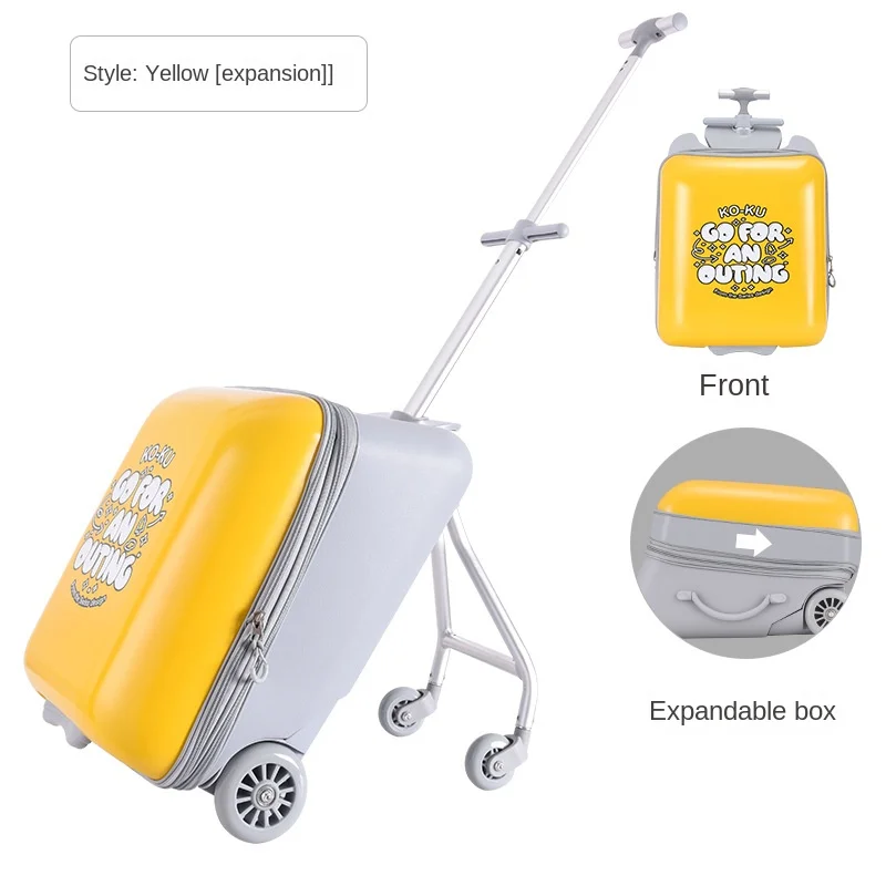 Children\'s Luggage Travel Suitcases Offers with Wheels Boys and Girls Rolling Backpack Baby Boxes Yellow Lazy Trolley Case Ride