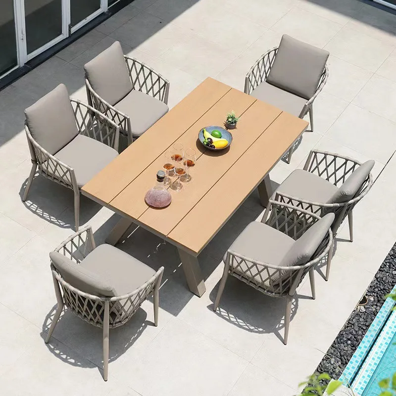 

Outdoor dining tables and chairs rock slab preservative wood long table