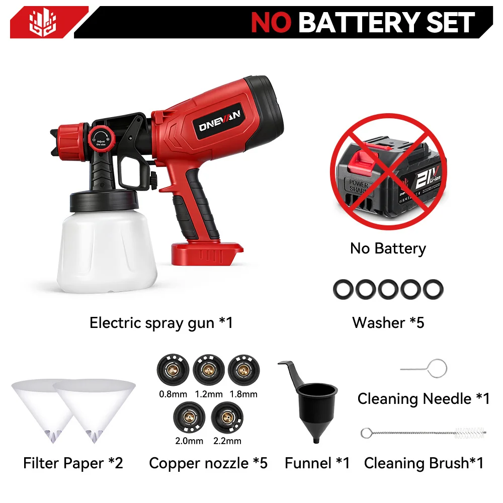 ONEVAN 1400ML Elektrische Spritzpistole, kabellos, tragbar, für Wand- und Geländeranstriche, Haushaltswerkzeug mit 5 Düsen, kompatibel mit Makita 18V Akku.