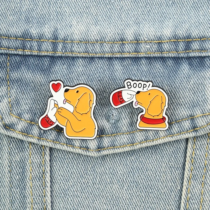 Golden Retriever Enamel Pins Cartoon High-five Animal Brooches Lapel Badge Cute Fun Pet Dog Jewelry Gift for Friends