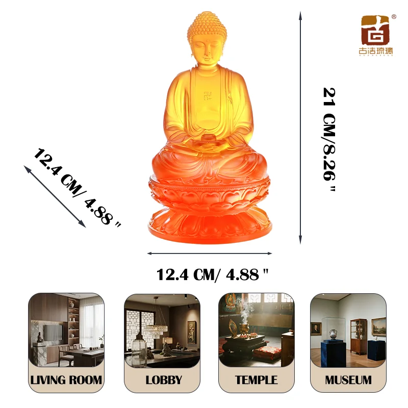 Handmade Sakyamuni Buddha Statue With Alms Bowl Double Layer Lotus Base Liuli Crystal Sculpture for Serene Meditation Decor