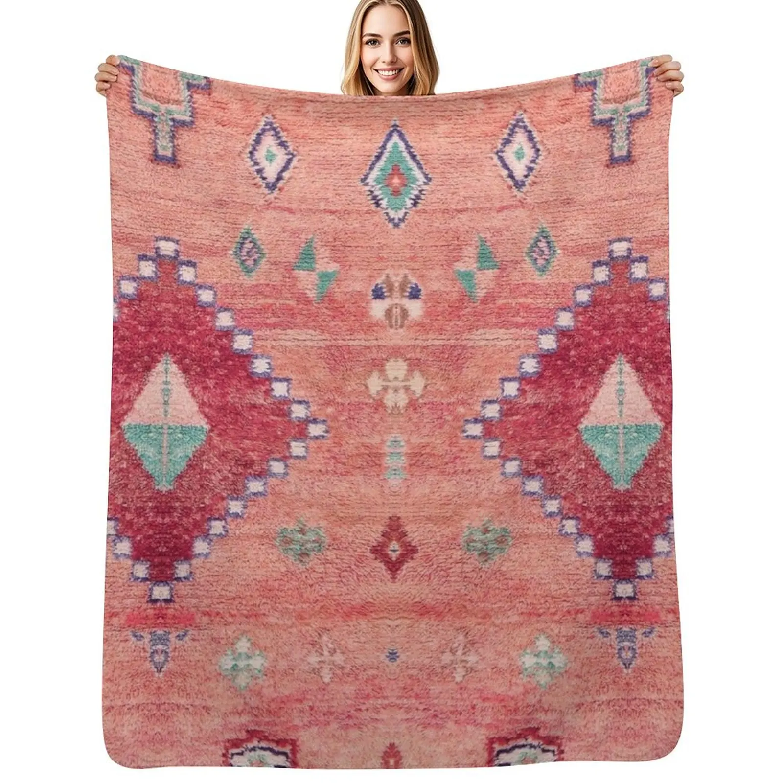 Heritage Moroccan Rug Style Design Throw Blanket Travel Furrys Bed Plaid Personalized Gift Blankets