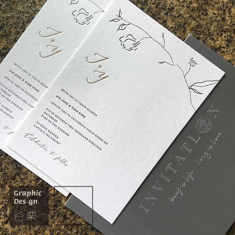 

Cotton Paper Letterpress/Foil High Grade Wedding Invitations Customized Design Thick