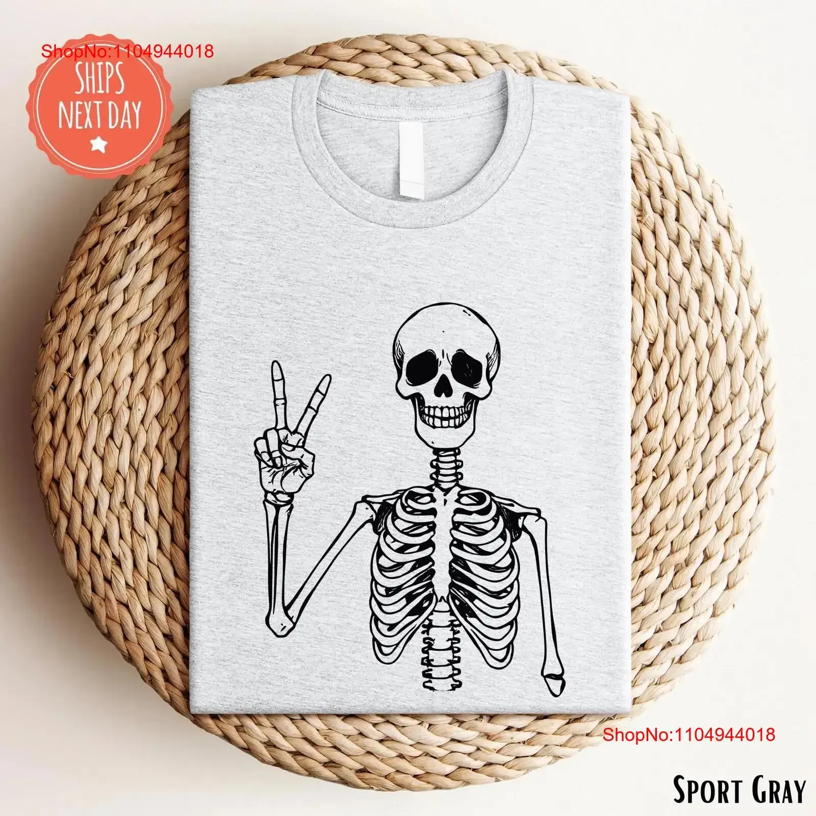 

Skeleton Peace Sign T Shirt Halloween Retro Vintage vintage Washed Unisex designer clothes Comfortable fashion Casual graphic