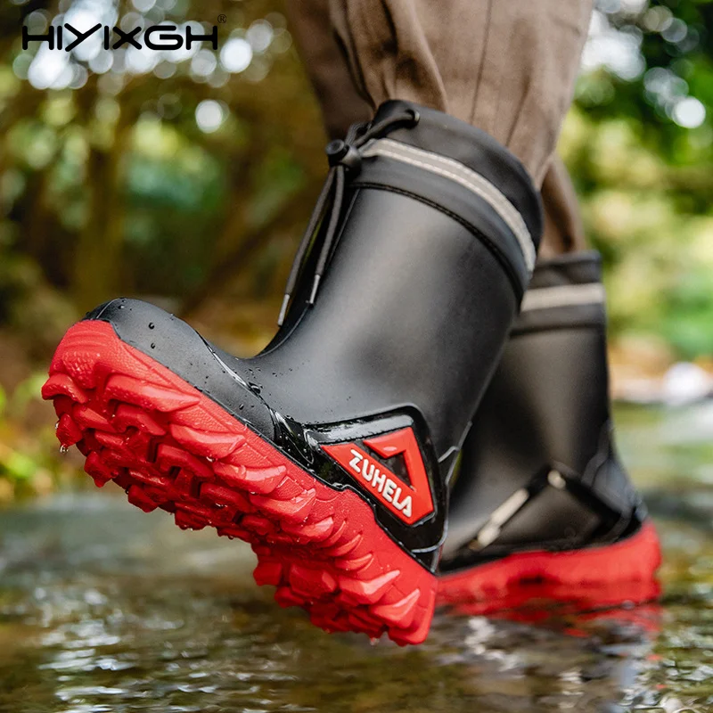 Thickened Fleece Lined Winter Rain Boots Men's Trendy 2026 New Mid-Calf Anti-Slip Wear-Resistant Waterproof Work Boots