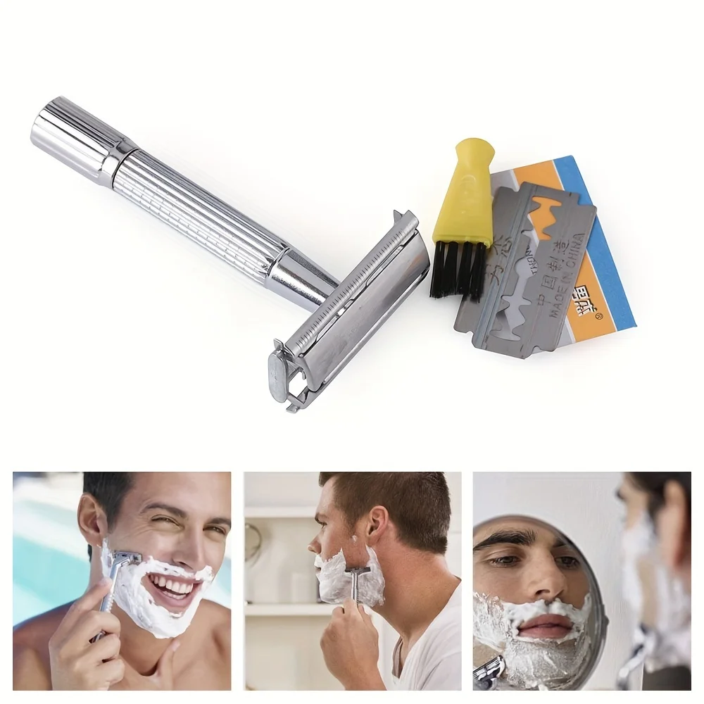 Safety Manual Razor T-type Razor for Men Classic Butterfly Double Edge Shaving Razor Chrome Sharp Shaver