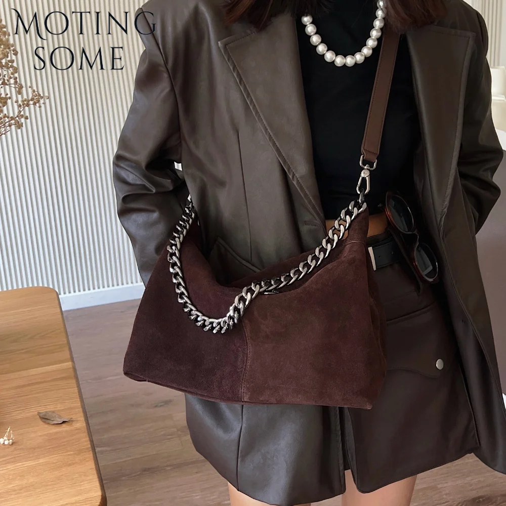 Motingsome Women Suede Leather Bag Chains Shoulder Handbag Autumn Fashion Luxury Designer Bags Chic Lady Trend Satchel 2024 New