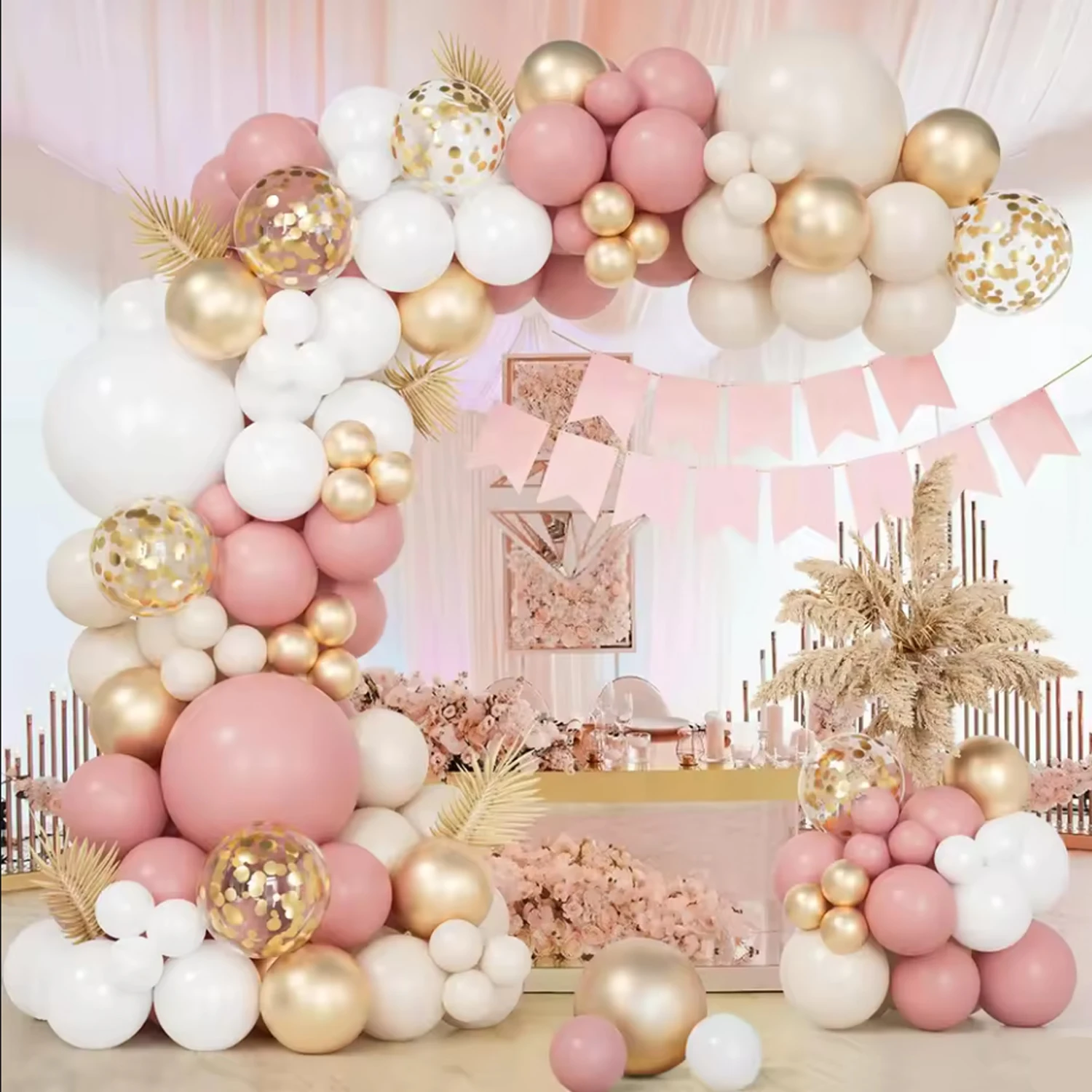 103 Teile/satz Retro Rosa Weiß Gold Ballon Girlande Bogen Kit - Baby Dusche Geburtstag Hochzeit Party Dekorationen, Latex Ballons Set