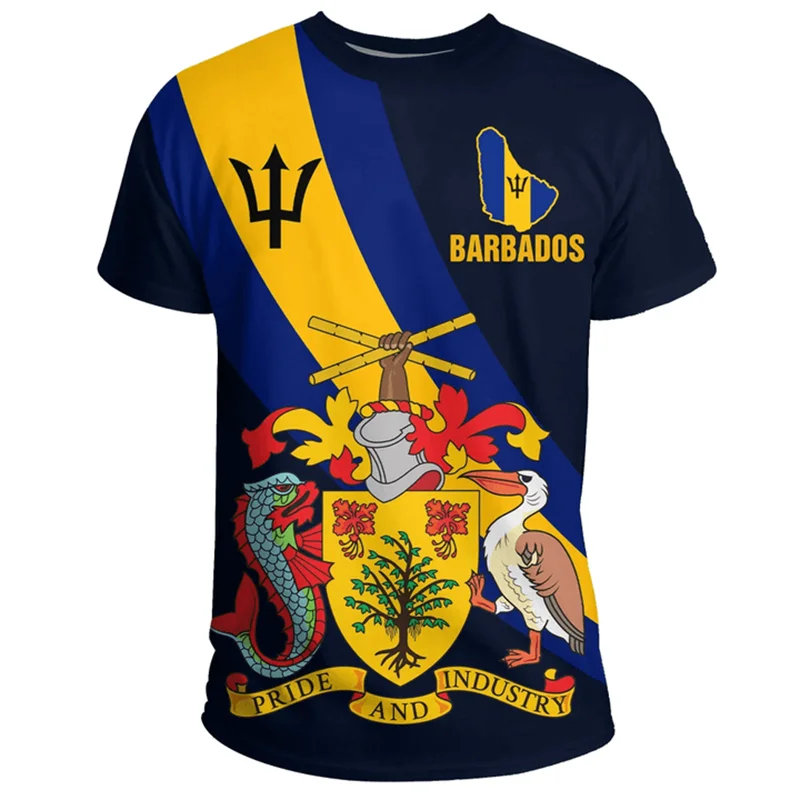 Barbados National Flag Map 3D Printing T Shirt Barbados Coat Of Arms Graphic Tee Shirts Fashion Streetwear Short Sleeves Clothes