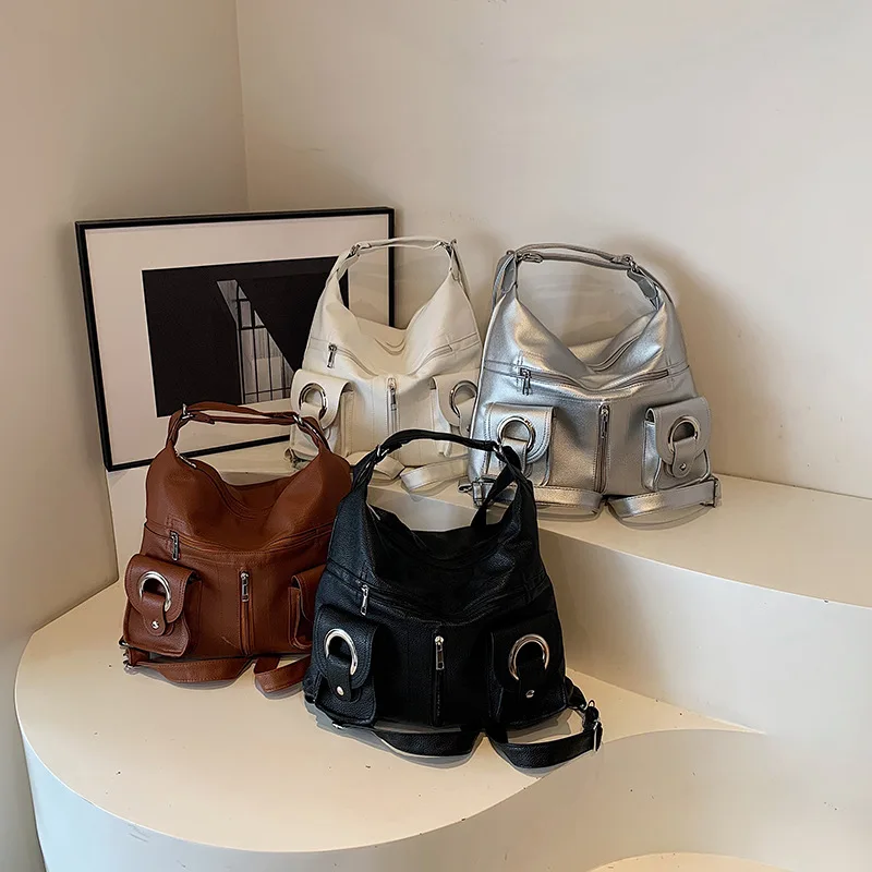 

Women's Korean-Style Minimalist Bag - Trendy Zipper Pocket Large-Capacity Commuter Backpack/Shoulder/Crossbody Bag