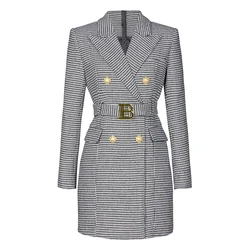 Spot 2024 Spring And Autumn New Fashion Premium Houndstooth Slim Slim Temperament Commuter Women's Suit Dress