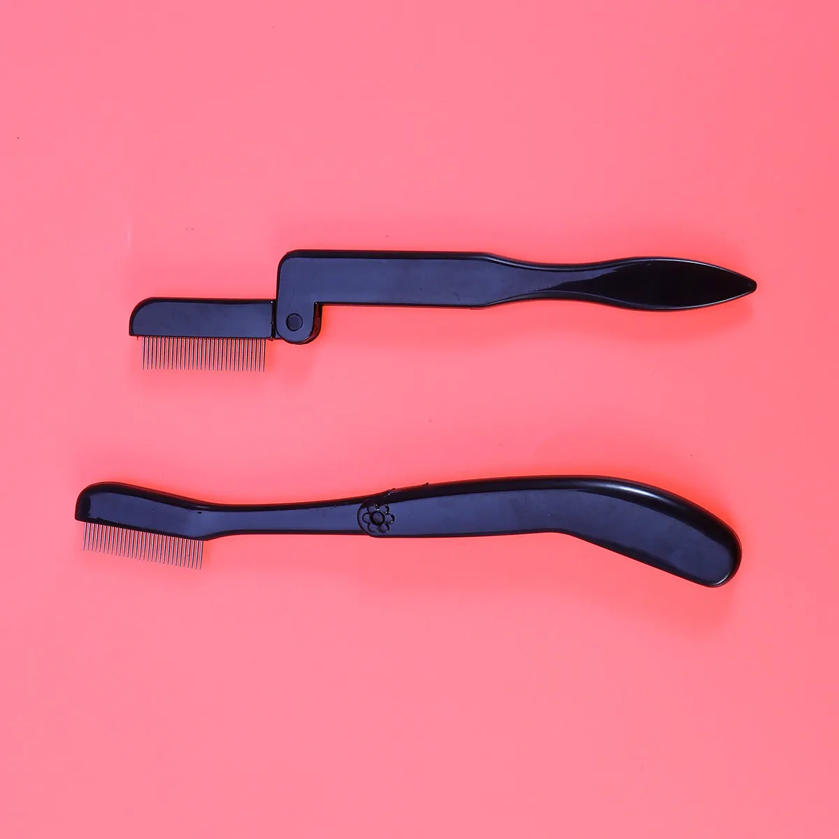 2Pcs Plastic Handle Eyelash Comb Foldable Metal Teeth Stainless Steel Pins for Eyelash Separation Curling Mascara Travel Makeup