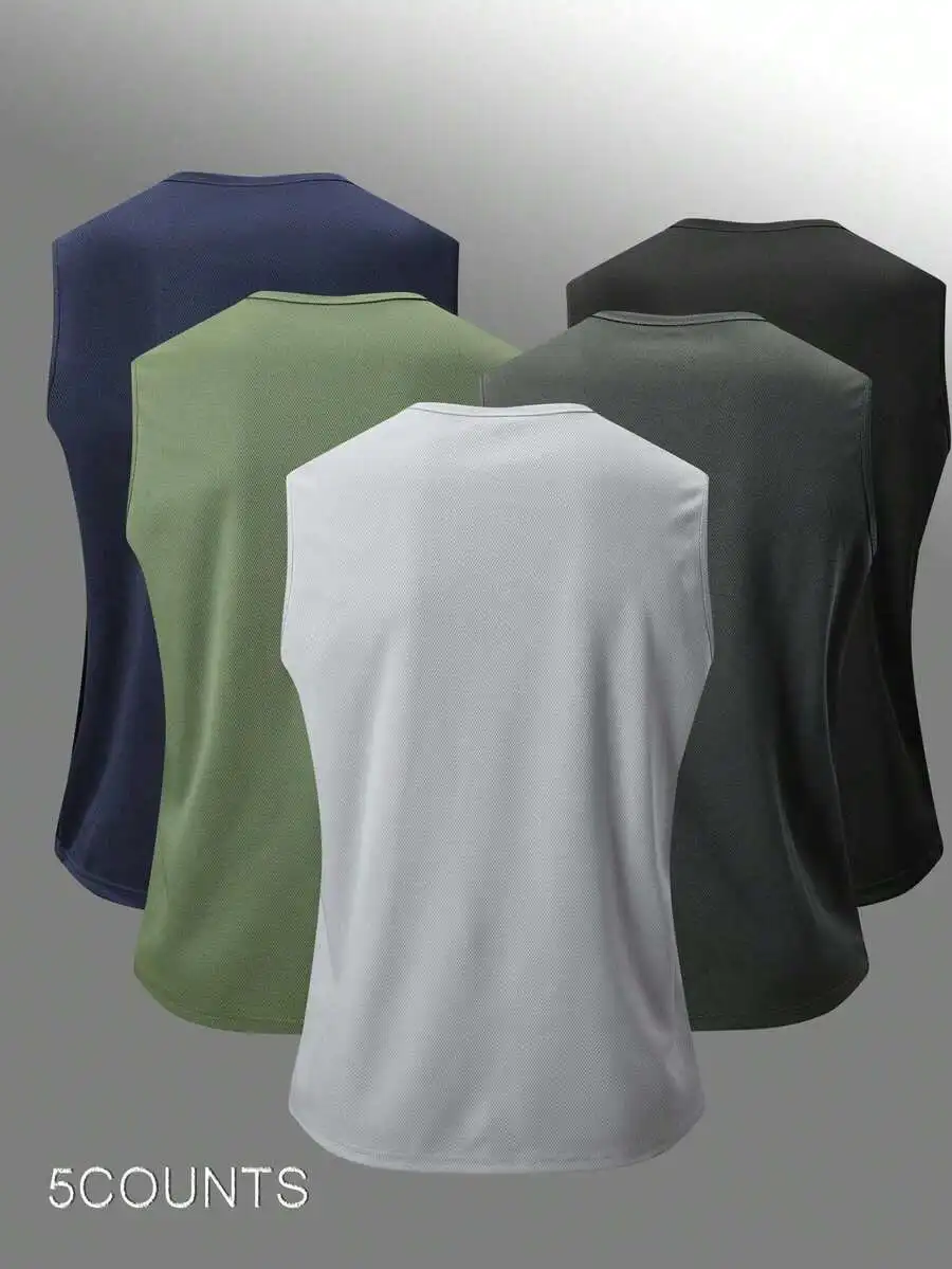 

5pcs Mens Quick Dry Sleeveless Sports Tops Breathable Moisture Wicking Workout Activewear Summer