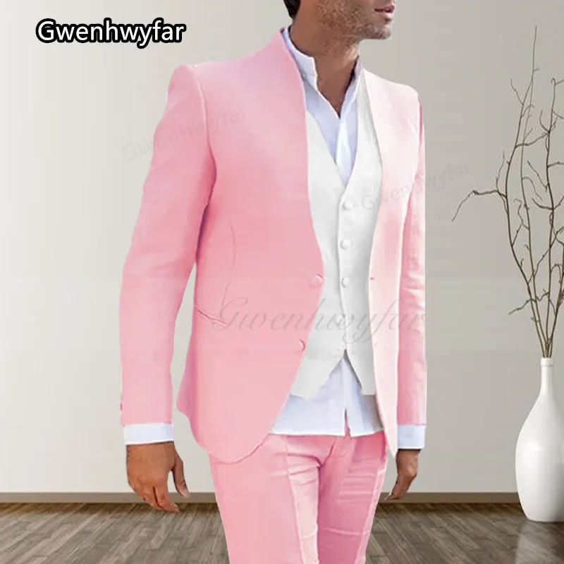 

Gwenhwyfar 202, осенний новый розовый мужской костюм, повседневный костюм для свадьбы, жениха, жениха, подходит для банкета, вечеринки, смокинг, костюм