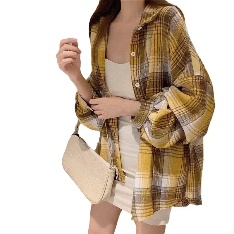 2025 new lazy style retro plaid shirt women's spring and autumn niche design shirt jacket casual top