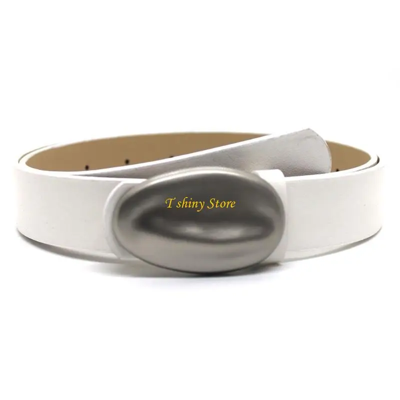 

N58F Oval Metal Buckle Waist Belt Adjustable Color PU Leather Belt for Jeans