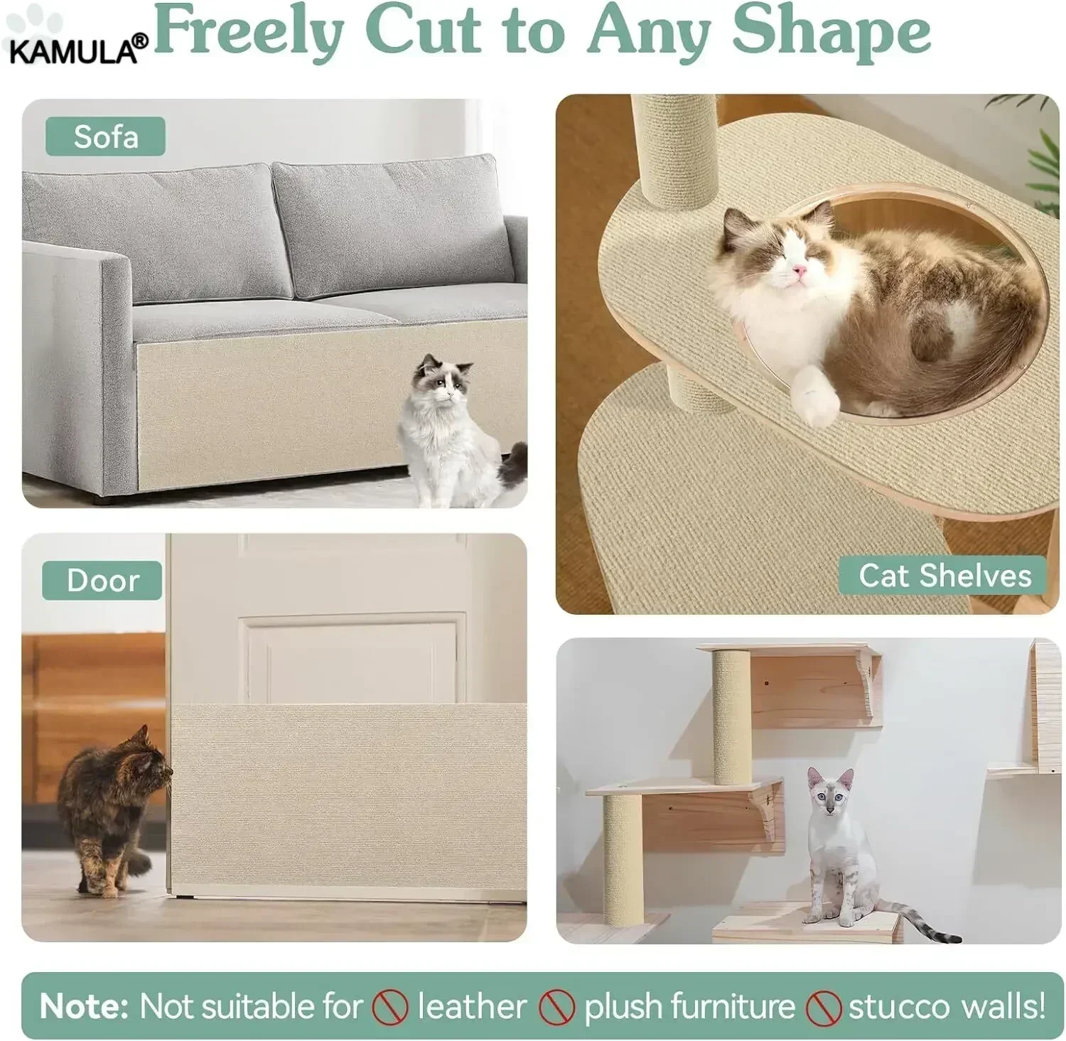Wall Self-Adhesive Anti Cat Scratch Sofa Protector DIY Cats Scratch Protection Paws Sharpen Trimmable Carpet Cats Scratch Board image 4