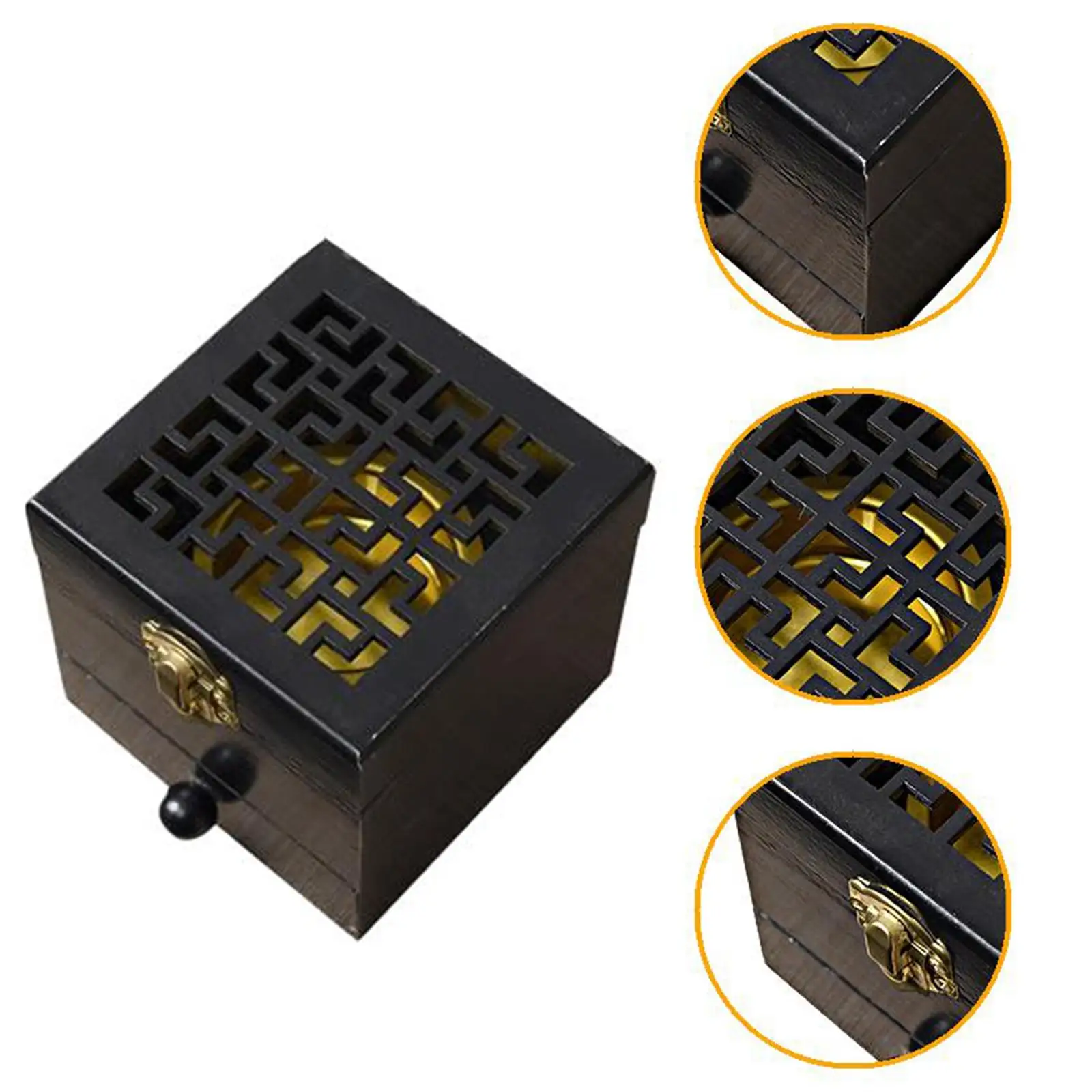 Wooden Incense Burner Box Hollow Lid Cone Incense Holder Drawer Design for Bedroom Dining Room Office Decoration