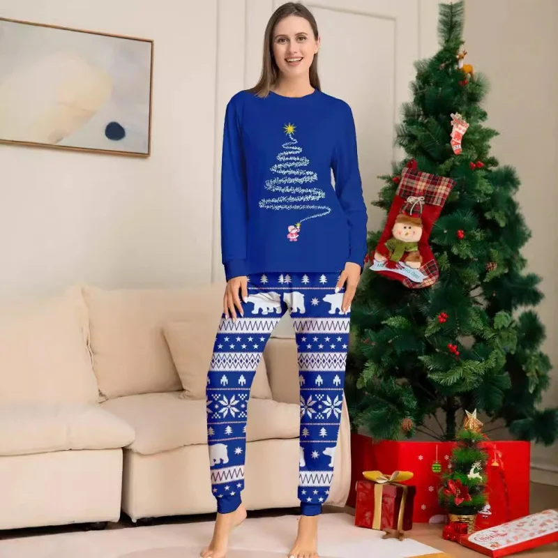 Christmas Matching Pajamas Set Mom Dad Kids Set Xmas Pjs Long Sleeve Top+Pants 2 Pieces Suit Baby Romper Warm Pjs Homewear Look